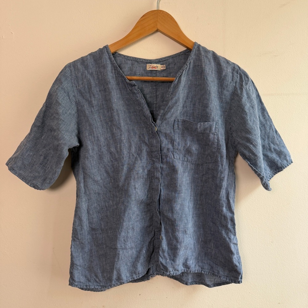 Faherty Linen Top Casual XS Blue Boho Summer Beach Everyday Button Down